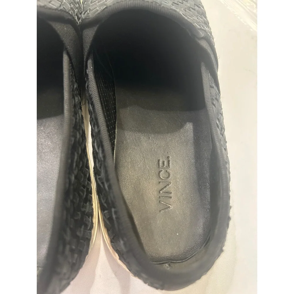 Vince Slip On Sneakers Black Woven Leather Low Top Blair Shoes